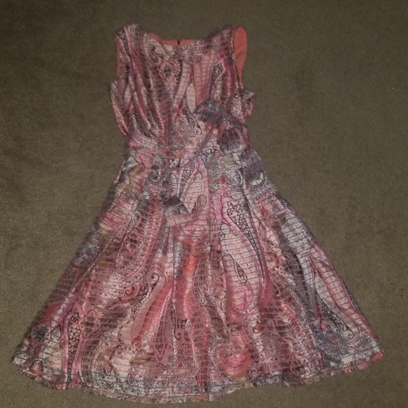 Tommy Hilfiger gorgeous dress, size 10 Pink & Orange Paisley Stripe Tie waist - Picture 1 of 8